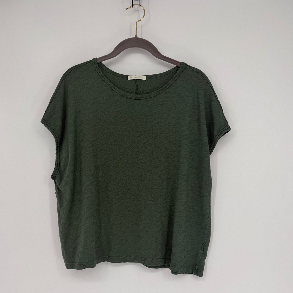 Becool Women Green Slub Knit Boxy Short Sleeve Top Made in USA Small